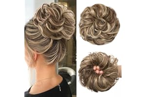 ‎JJSTAR JJstar Haarteil Mit Gummiband, Groß Dutt Haarteil Gelockt Haargummi Mit Haaren Hochsteckfrisuren Haarverlängerung Messy Bun Haarteile für Damen Mädchen Pferdeschwanz (Brünett& Aschblond)
