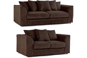 SOFASELECTIONUK LTD Jumbo Cord Scatter Back 3 and 2 Seater Sofa Sets Supreme Comfort Duo Dylan Brown Soft Cord Settee Collection For Your Living Space with Double the Style and Comfort (Brown, 3+2 Seater)
