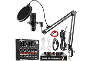 RUBEHOOW Microfono a CondensatoreBM-800 con scheda audio dal vivo,con Braccio Forbici & Supporto Anti-vibrazione,Filtro Pop per Registrazione, Podcasting, Voice Over, Streaming, Home Studio, YouTube,(nero)