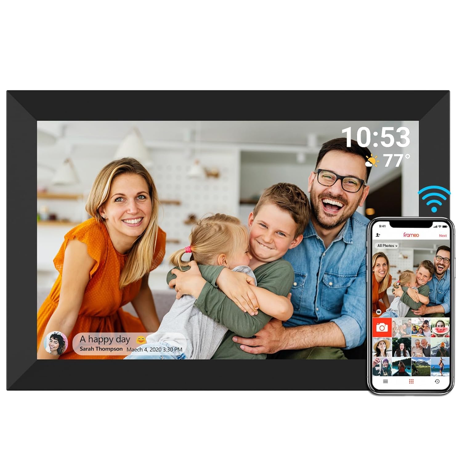 Wooden Digital Photo Frame, 15.6 Inch Large WiFi Digital Photo Frame 32GB, 1920x1080 FHD IPS Touchscreen, Slideshow, Auto Rotate, Wall Mount,