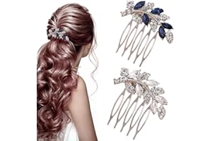 OQKAHIV Peigne à cheveux femme, strass et perles, feuilles argentées, mariage, coiffure cristal, coiffe fête, 2 pièces,