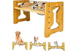 bssmmai Ciotola per cani rialzata, antiscivolo regolabile in altezza, altezza con struttura, 5 mangiatoia regolabile per cani con 2 ciotole per cani in acciaio inox per cani di piccola taglia media
