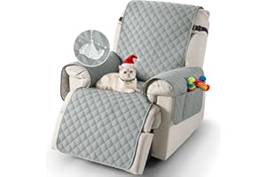 TAOCOCO Recliner Slipcovers,100% Waterproof Recliner Chair Covers,Armchair Covers with Pockets,Non Slip Sofa Slipcover,Chair Cover for Pets/Kids with Elastic Strap(Grey,1-seater Recliner)