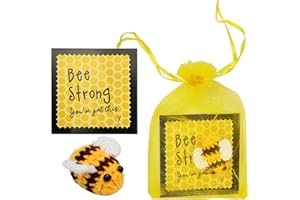 LEEWENYAN Funny Positive Doll Pocket Hug, Mini Knitting Wool Doll with Positive Card, Positivity Affirmation Card for Kids Adult, Inspirational Pocket Hug Birthday Gift Party Holiday (Bee)