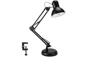 ‎WAFTING WAFTING Schreibtischlampe, Bürolampe, klassische schwarze Arbeitszimmerlampe, Clip- und Sockellampe, Schwenkarmlampe, E27 austauschbare Glühbirne, helle Augenpflege Lampe