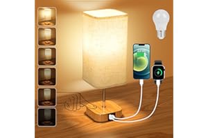 Suright Touch Control Bedside Lamps, Stepless Dimmable Table Lamp with USB A+C Charging Ports, Touch Lamps Bedside with Brightness Memory Function for Bedroom Living Room (LED Bulb Included)