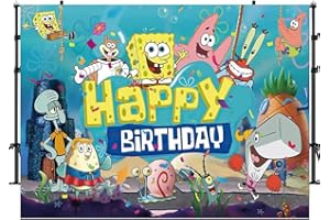 SCOOVY SpoongeBob SquareePants Fotografie Hintergrund,Home Party Dekoration Hintergrund 1 x 1.5 m, Kinder Fotografie Happy Birthday Hintergründe,Geburtstag Thema Fotografie Hintergrund Bild Banner Dekoratio