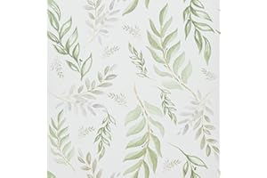 JOLIHOME Verde y Gris Efecto Hojas Papel Pintado Autoadhesivo Blanco Impermeable Plástico Autoadhesivo Vinilo Pelar y Pegar Papel de Contacto Removible Pegatina Pared Rollos para Cocina 44.5x500cm
