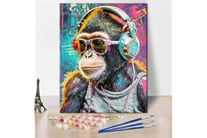 TISHIRON Dipingere con i numeri, animali, per adulti, dj, scimmia, dipingere, dopo i numeri, per adulti, fai da te, kit per pittura a olio, 40 x 50 cm