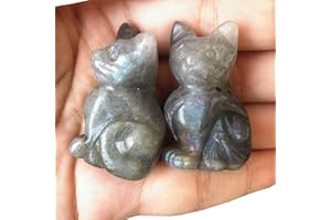 Manekieko 2 Pcs Natural Moonstone Pocket Carved Lucky Cat Crystals and Healing Stones Figurines Collectibles,38mm Room Decor Gemstone