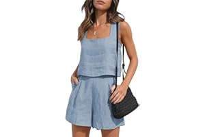 Springcmy Women 2PCS Outfits Shorts Sets Sleeveless Tank Top and Elastic Shorts with Pocksets Summer Beach Lounge Y2K Streetwear