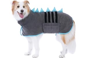 HezzLuv Microfiber Quick Drying Dog Drying Coat, Adjustable Dog Bathrobe Towel Extra Absorbent, Easy to Wear Pet Towel Robe for Baths, Swims & Wet Walks (Grey-Blue, XL)