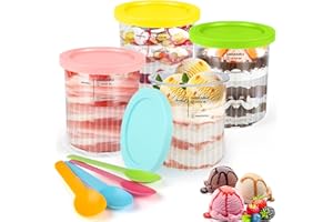 Apritsce Contenitori per Gelato per Ninja Creami, 4 Pezzi Contenitori per Ninja Creami Deluxe NC500EU, Creamy Deluxe con Coperchi e Cucchiai, Lavabili in Lavastoviglie