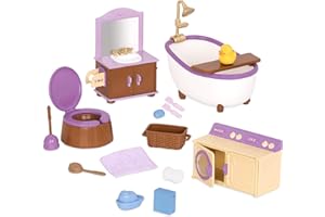 Li'l Woodzeez - Meubles jouets - Jeu de salle de bain - Ensemble de blanchisserie pour jouets - Petit jeu pour figurines - 3 ans et +