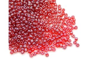 Perlin Perlas de cristal indias, perlas de semillas, perlas pony, 4 mm, 6/0, redondas, 1100 unidades (rojo brillante)