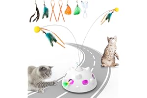 PUHOHUN Jouets pour Chats D'intérieur Adultes, Jouet Interactif en Plumes De Chat Activé par Le Mouvement, Jouet Interactif pour Chat avec Plume Rotative À 360° avec 6 Accessoires
