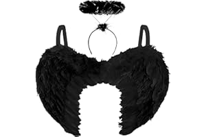 REDSTAR FANCY DRESS Womens Black Angel Wings And Halo - Ladies Fallen Dark Angel Costume for Womens Halloween Costume Adult - Adult Black Wings Halloween Fancy Dress Accessories