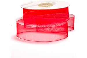 BARATTI Nastro Organza 10mm x 50m Decorativo in Poliestere Trasparente, Per Bomboniere, Regali, Feste, Fai da Te, Matrimonio, Compleanno, Artigianato, Natale, Decorazioni (Rosso)