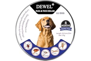 DEWEL Collar contra Pulgas y Garrapatas para Perros Grandes Medianos y Pequeños, Collar Antiparasitario para Perros 8 Meses de Protección, Control Antipulgas para Mascotas de 63,5 cm Gris 1 Unidad