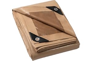 GUARD SHIELD Telone di copertura con occhielli, impermeabile, 4 m x 5 m, beige/cachi, multifunzione, in poliestere, 120 g/㎡, telo protettivo, multiuso, resistente agli strappi, stabilizzato ai raggi