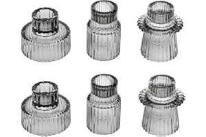 HofferRuffer Candle Holders Set of 6,Glass Votive Tealight Holders for Taper/Pillar/Tealight Candles,Candlesticks for Table Centerpiece, Wedding,Birthday,Gifts（Grey）