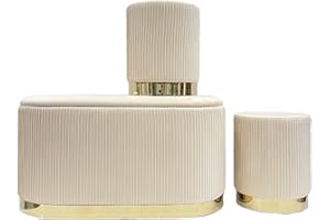 IlGruppone Set 3 Pouf in Velluto – Panca Contenitore Grande con Cuscino 42x80 cm + 2 Pouf Piccoli 29x35 cm, Design Moderno Elegante, Poggiapiedi e Seduta Aggiuntiva - Beige