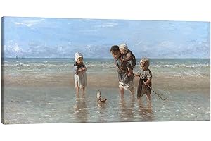 POSTERLOUNGE Dzieci jeziora Obraz na płótnie Jozef Israels 100 x 50 cm Niebieski Obrazy Dekoracja ścienna