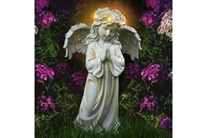 Kssiaz Engel Gartenstatuen, Gartendeko Solar mit Warmem Licht, Betende Engel Gartenfigur Skulptur für Rasen, Hof, Terrasse, Fensterbank, Wasserdichtes Gartendeko für Draußen, Weiß