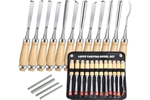 flintronic Stechbeitelsatz, 12-teilig Holzgriff & Werkzeyt, Holzmeißelset, Tranchiermesser Holzschnitzset, Für einfache Abdeck- & Malerarbeiten - Universell einsetzbar (inkl 4 Schleifsteine)