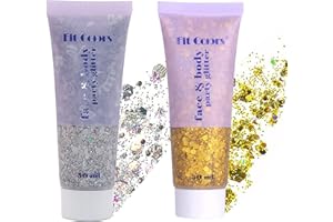 RUIBAVYA Paillettes Brillos Chunky Festival Corporal Purpurina Gel Pelo Cara Glitter Larga DuracióN Brillo Maquillaje Purpurina 50ml