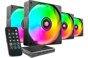 Mars Gaming MF-SI4KIT, Kit 4x Ventiladores Ultrasilenciosos 120mm, Iluminación ARGB Infinity Mirror, Rodamientos FDB y Núcleo de Cobre, Mando a Distancia y HUB, Compatibilidad Total ARGB, Negro