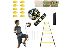 JiangLin Fussball Trainingszubehör,6m Koordinationsleiter,10 Hütchen und Fußball Kick Trainer,Fußball Trainer mit Verstellbarem Taillengürtel Fußball Trainingsset Fussball Geschenke Jungen und Kinder