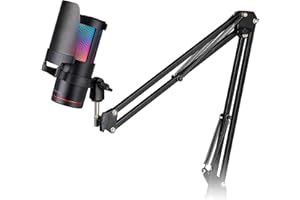 Mars Gaming MMIC-SC, Micrófono de Estudio Profesional, Diseño de Alta Gama ARGB, Alta Definición 192Khz 24-bit, Brazo Mecánico Omnidireccional, Rueda de Control, Filtro Pop de Malla Metálica, Negro