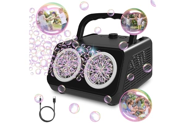 Panacare machine à bulles professionnelle,machine à bulles portable 20000+bulles/minute, 26trous de bulles/eau à bulles gratuite incluse, jouet à bulles pour enfants/mariage/anniversaire/fête de Noël