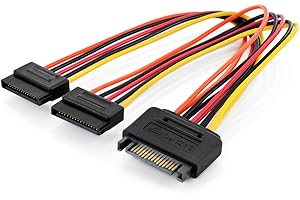 DIGITUS Wewnętrzny kabel zasilający SATA - SATA 15-pin męski do 2x SATA 15-pin żeński - kabel Y - 0,3 m - odpowiedni do dysków SSD, dysków twardych lub napędów optycznych