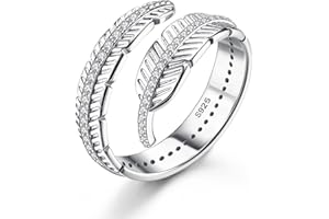 Adramata Plume Bague en Argent Sterling 925 pour Femmes Filles Zircon Cubique Mariage Fiançailles Bague d'éternité Plume Pouce Bague pour Femmes Feuille Plume Bagues Réglables