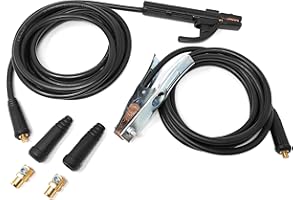 ELECTROMECANICA CANTABRIA ELCAN ELCAN Pinza portaelectrodos y pinza de masa de 300A profesional con 5 y 3 metros de cable de cobre de 16mm2 con conectores 10-25 instalados y 2 conectores 35-50 extra