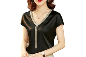 JUKETRON Camicie e Camicette da Donna alla Moda Top in Seta con Scollo a V e Maniche a Pipistrello in Raso per Donna Elegante da Ufficio Casual Ampia
