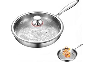Kouamor Titan Nutri Poêle à frire en titane martelée avec couvercle, ultra durable, résistante aux rayures, antiadhésive, sans revêtement (30 cm)