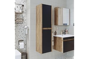 ROOMART • Set di mobili da bagno • Atlantic • 4 mobili da bagno • Mobile da 100 cm con lavabo in ceramica • Armadio a specchio • Mobile alto (rovere antracite, armadio alto)