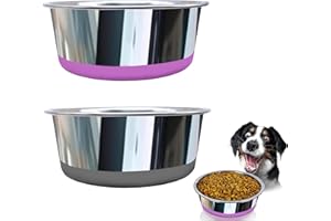 Decyam Gamelles pour Chien, Lot de 2 gamelles de 1800ml avec Base en Silicone antidérapante, 4 Tasses en Acier Inoxydable pour Les Petits Chiens ou Les Chiot