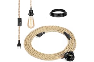 GreenSun Câble Electrique Textile, Fil électrique tissu Rétro avec E26/E27 Douille et Interrupteur, Câble 2 Noyaux (2x0.75mm²), pour DIY-Lampe, 1,5M