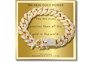HALUKAKAH Present for Kids Boys Girls - 18K Gold Plated Cuban Link Bracelet 18cm - with a Heartfelt Message card YOU ARE PRECIOUS and Goldfoil Giftbox