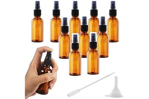 Nuangoo 10 pezzi Bottiglie Spray Vetro, 50 ml Flaconi spray vuoti in vetro,Flaconi spray in Vetro Ambrato con imbuto e contagocce per Profumi, Cosmetici, oli Essenziali, Massaggi