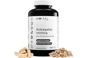 HIVITAL FOODS Astragalus 1400 mg. 180 vegane Kapseln für eine 6-monatige Behandlung. Natürlicher Astragalus-Extrakt mit 7% Polysacchariden. Hergestellt von HIVITAL