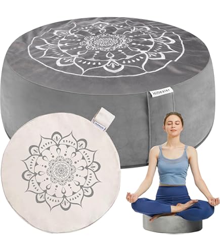 Yoga Laden meditatiekussen yogakussen brokaat 15cm - yoga zitkussen met wasbare hoes - yogakussen vloerkussen met biologische boekweitkaf vulling