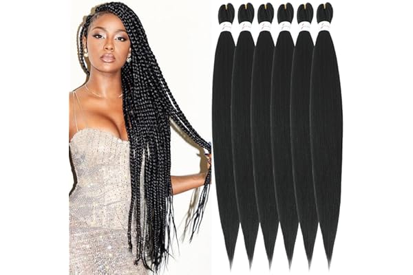 Xusuperb Rajout Cheveux Tressés Pré-étirés Noir Naturelles Black 30 Pouces Long Kanekalon Easy Braids Meches Cheveux pour Tresses Africaine 6 Paquets Knotless Yaki Nattes Extensions de Cheveux(1B#)