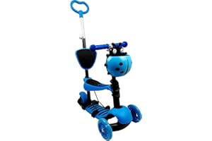 GIZASTAR 5-in-1 Kids' Scooter with Adjustable Height, Push Handle and Seat, Pink Ladybird Design, Light-up Wheels, Ages 2+