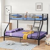FetiNes Metal Bunk Bed, 90 x 200 cm + 140 x 200 cm, Children's Bed, Black | Salvaspacio Triple Metal Bunk Bed with Slatted Ba