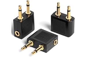 AXFEE Adaptery do słuchawek samolotowych, 3-pak pozłacanych adapterów 3,5 mm do słuchawek, adapter gniazda słuchawkowego, adaptery stereo AUX Jack